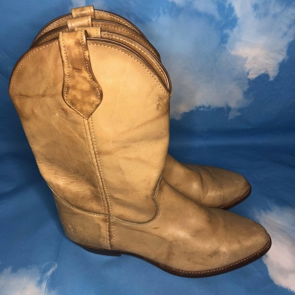 Frye Womens Leather Slip On Cowboy Boots Tan 7 - Picture 3 of 9